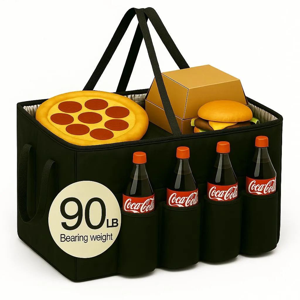 Catering Bag for doordash 22x14x13 hot Boxes Insulated Food Delivery Bag with Cup Holders/Drink Carriers Premium XXL, Great for Beverages, Grocery, Pizza, Commercial Quality Hot and Cold