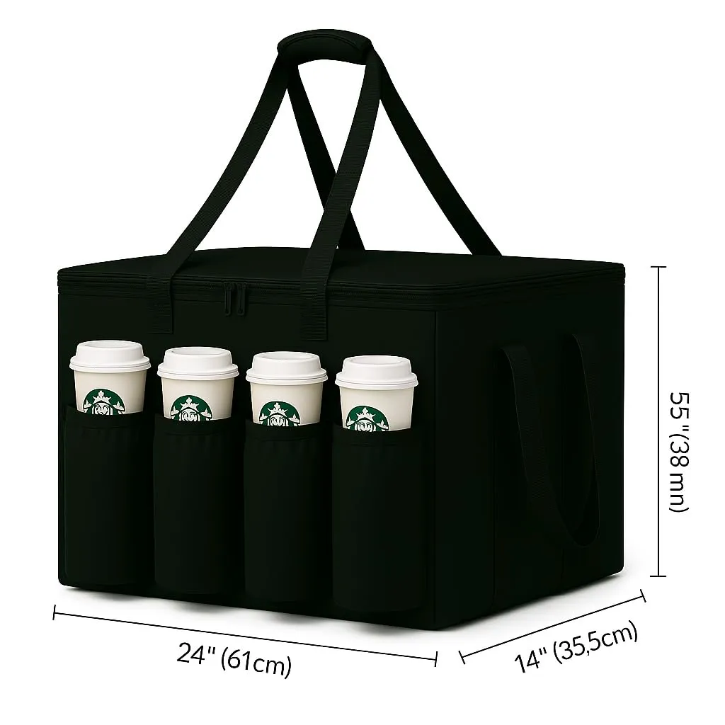 Catering Bag for doordash 22x14x13 hot Boxes Insulated Food Delivery Bag with Cup Holders/Drink Carriers Premium XXL, Great for Beverages, Grocery, Pizza, Commercial Quality Hot and Cold