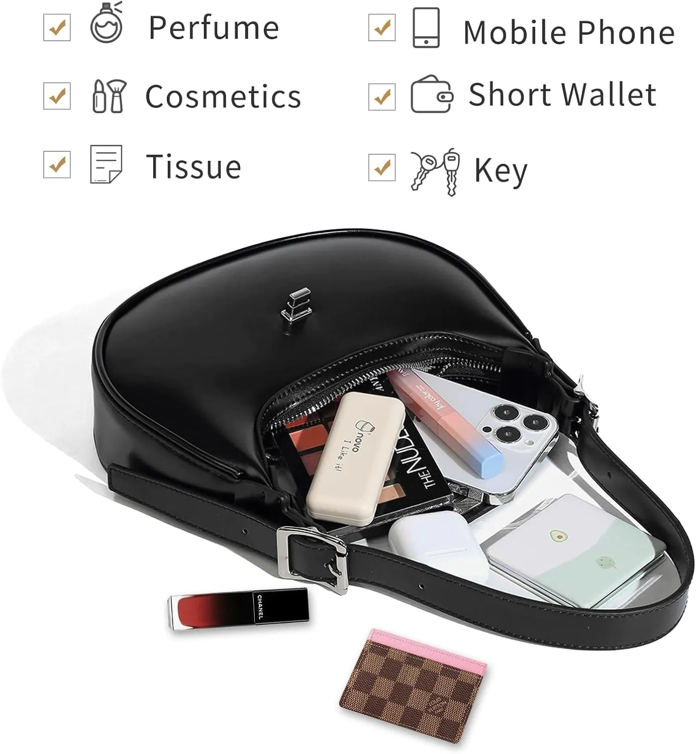 celestina Crescent Shoulder Bags for Women Cute Hobo Tote Handbag Under the Arm Purses Mini Clutch Purse with Zipper Closure