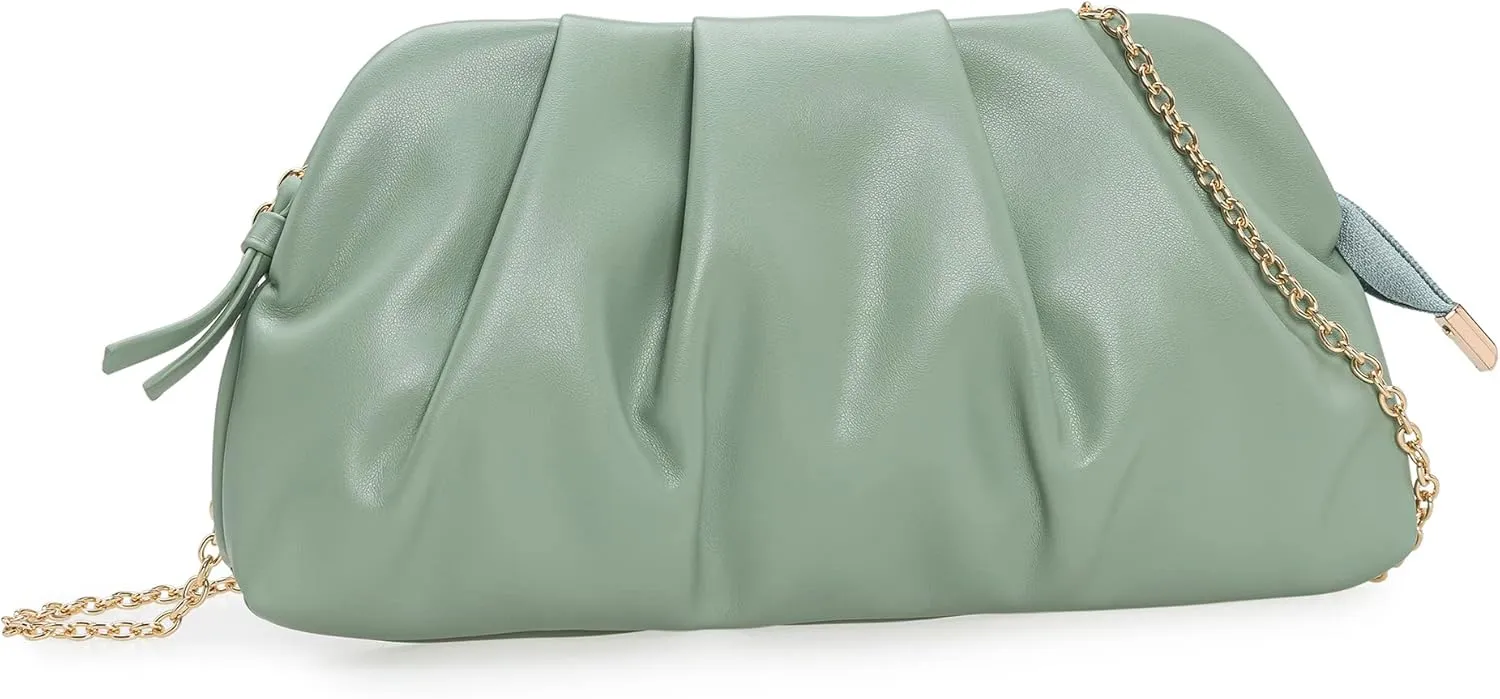 CHARMING TAILOR Chic Soft Vegan Leather Clutch Bag Dressy Pleated PU Evening Purse for Women