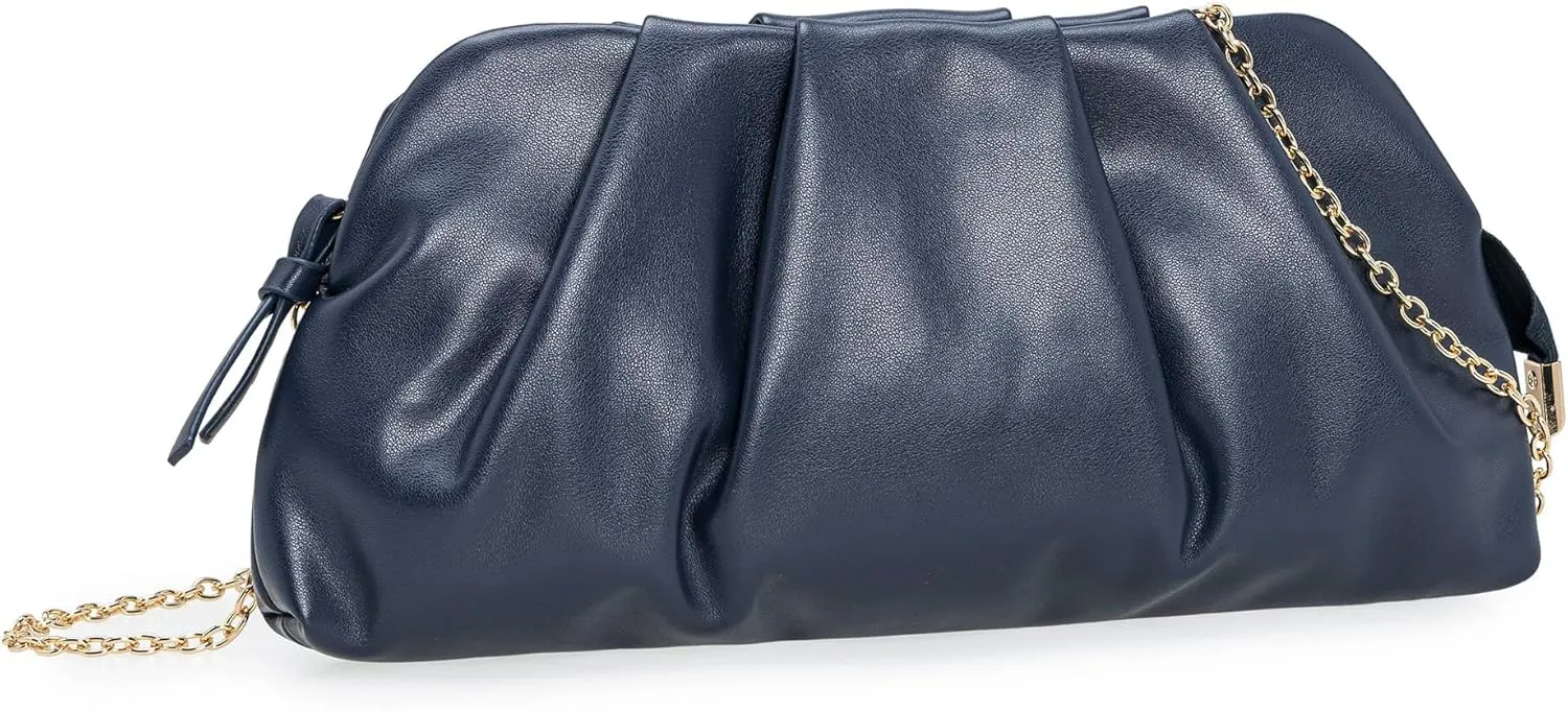CHARMING TAILOR Chic Soft Vegan Leather Clutch Bag Dressy Pleated PU Evening Purse for Women
