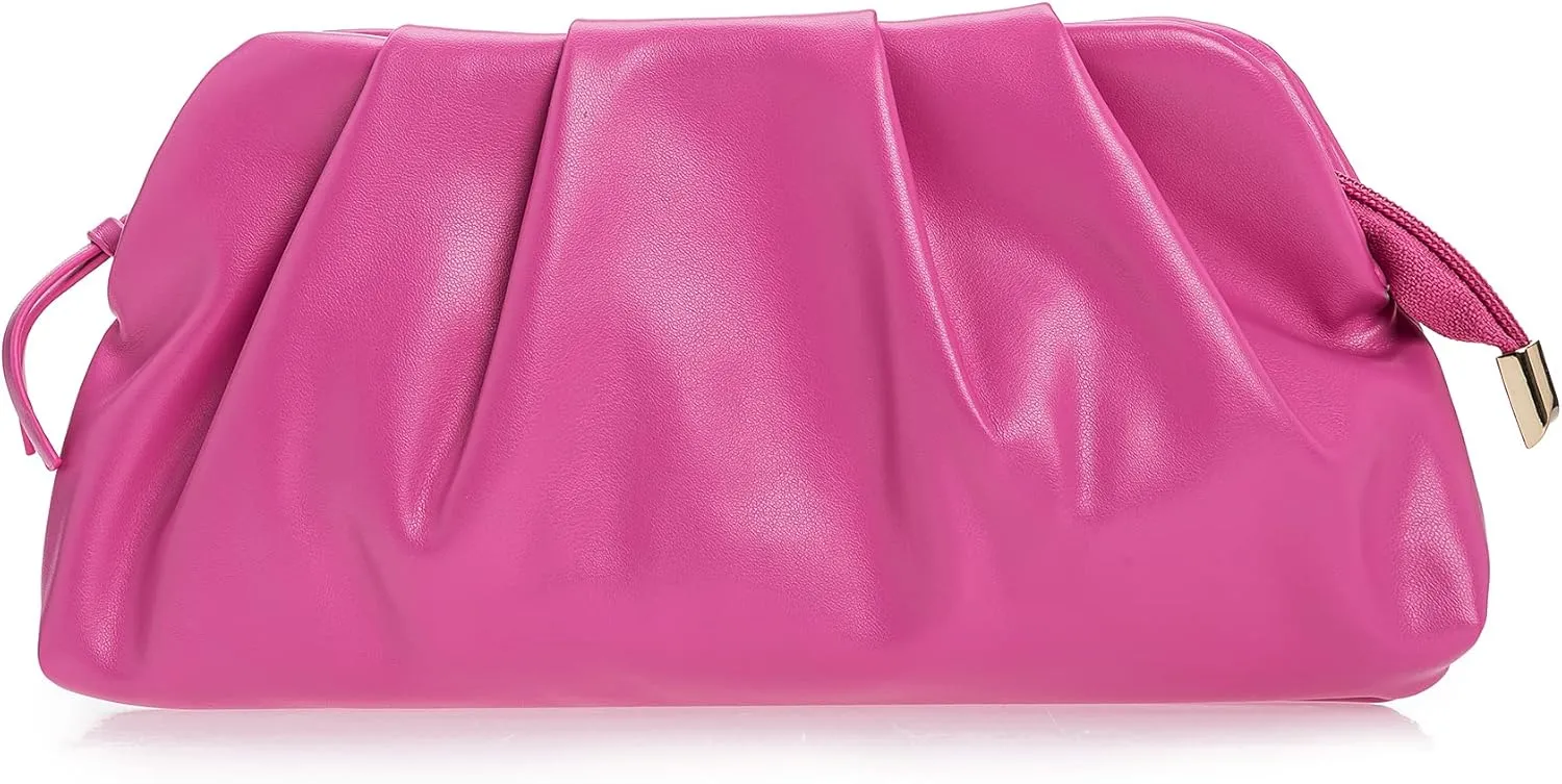 CHARMING TAILOR Chic Soft Vegan Leather Clutch Bag Dressy Pleated PU Evening Purse for Women