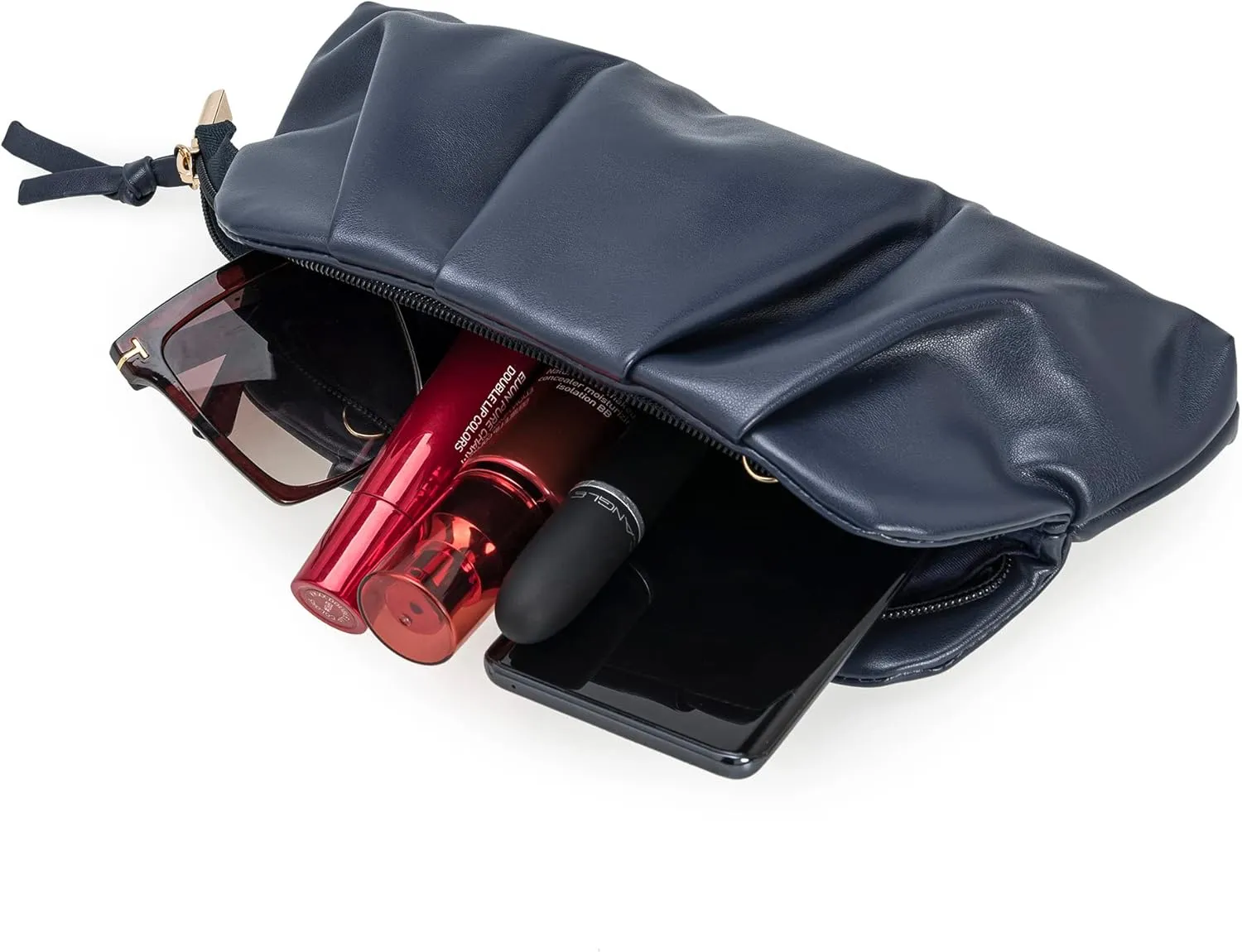 CHARMING TAILOR Chic Soft Vegan Leather Clutch Bag Dressy Pleated PU Evening Purse for Women