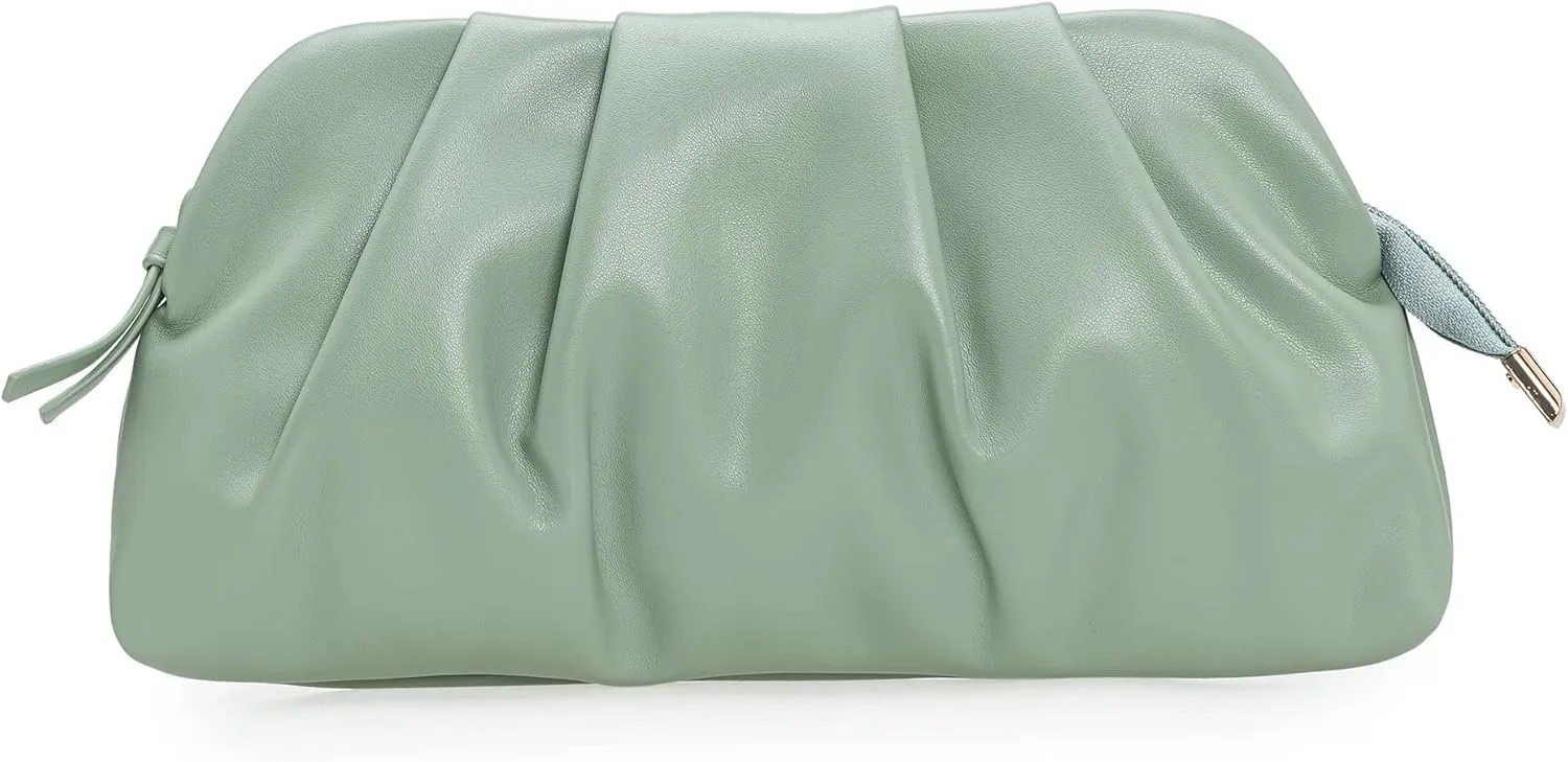 CHARMING TAILOR Chic Soft Vegan Leather Clutch Bag Dressy Pleated PU Evening Purse for Women