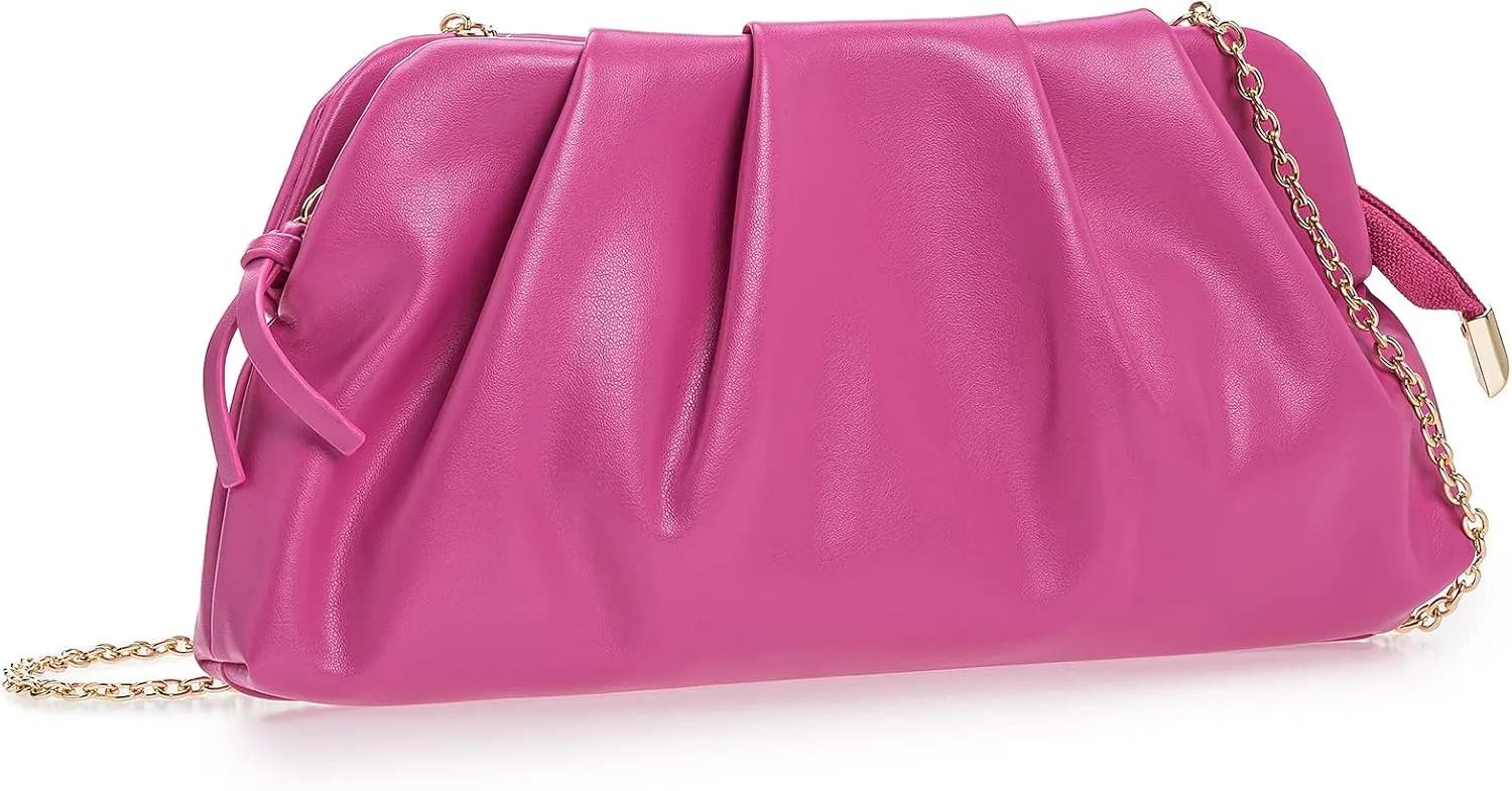 CHARMING TAILOR Chic Soft Vegan Leather Clutch Bag Dressy Pleated PU Evening Purse for Women