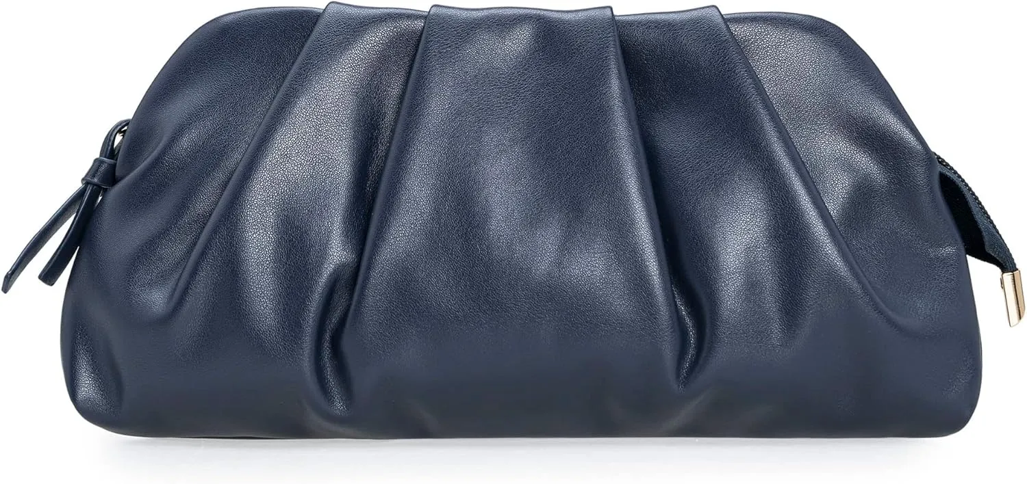 CHARMING TAILOR Chic Soft Vegan Leather Clutch Bag Dressy Pleated PU Evening Purse for Women