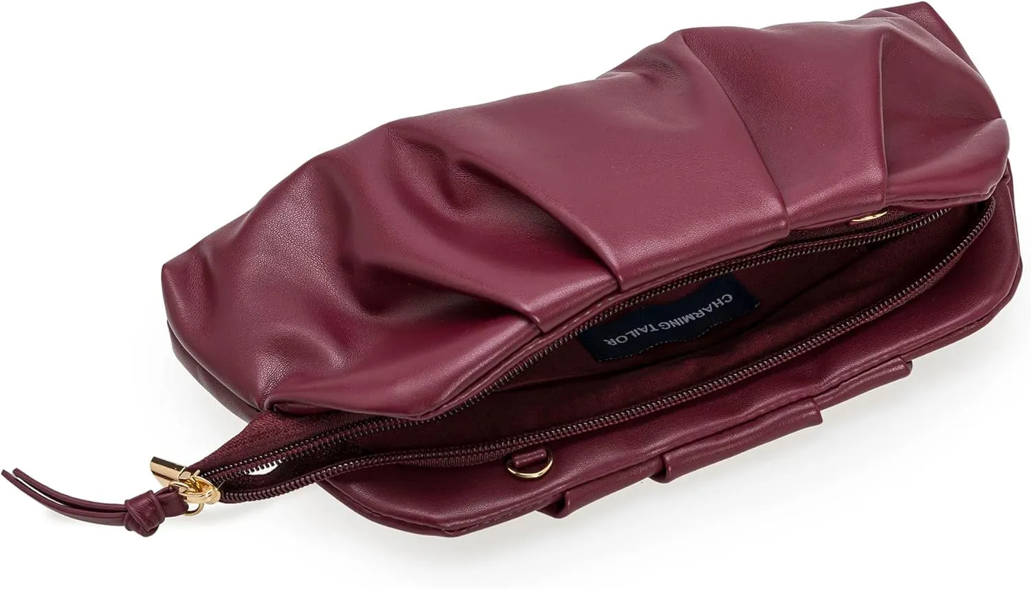 CHARMING TAILOR Chic Soft Vegan Leather Clutch Bag Dressy Pleated PU Evening Purse for Women