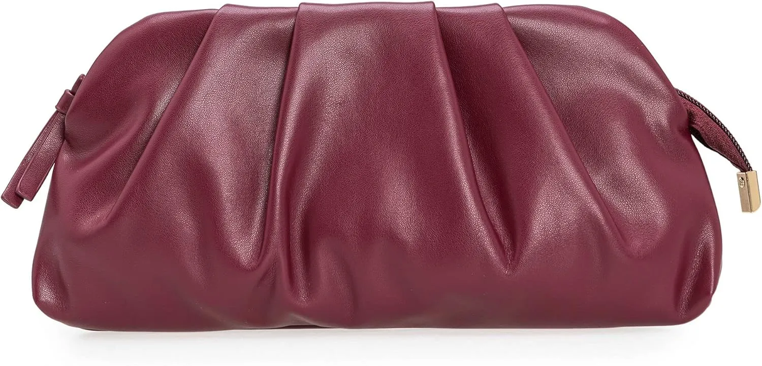 CHARMING TAILOR Chic Soft Vegan Leather Clutch Bag Dressy Pleated PU Evening Purse for Women