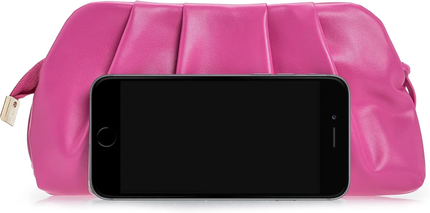 CHARMING TAILOR Chic Soft Vegan Leather Clutch Bag Dressy Pleated PU Evening Purse for Women