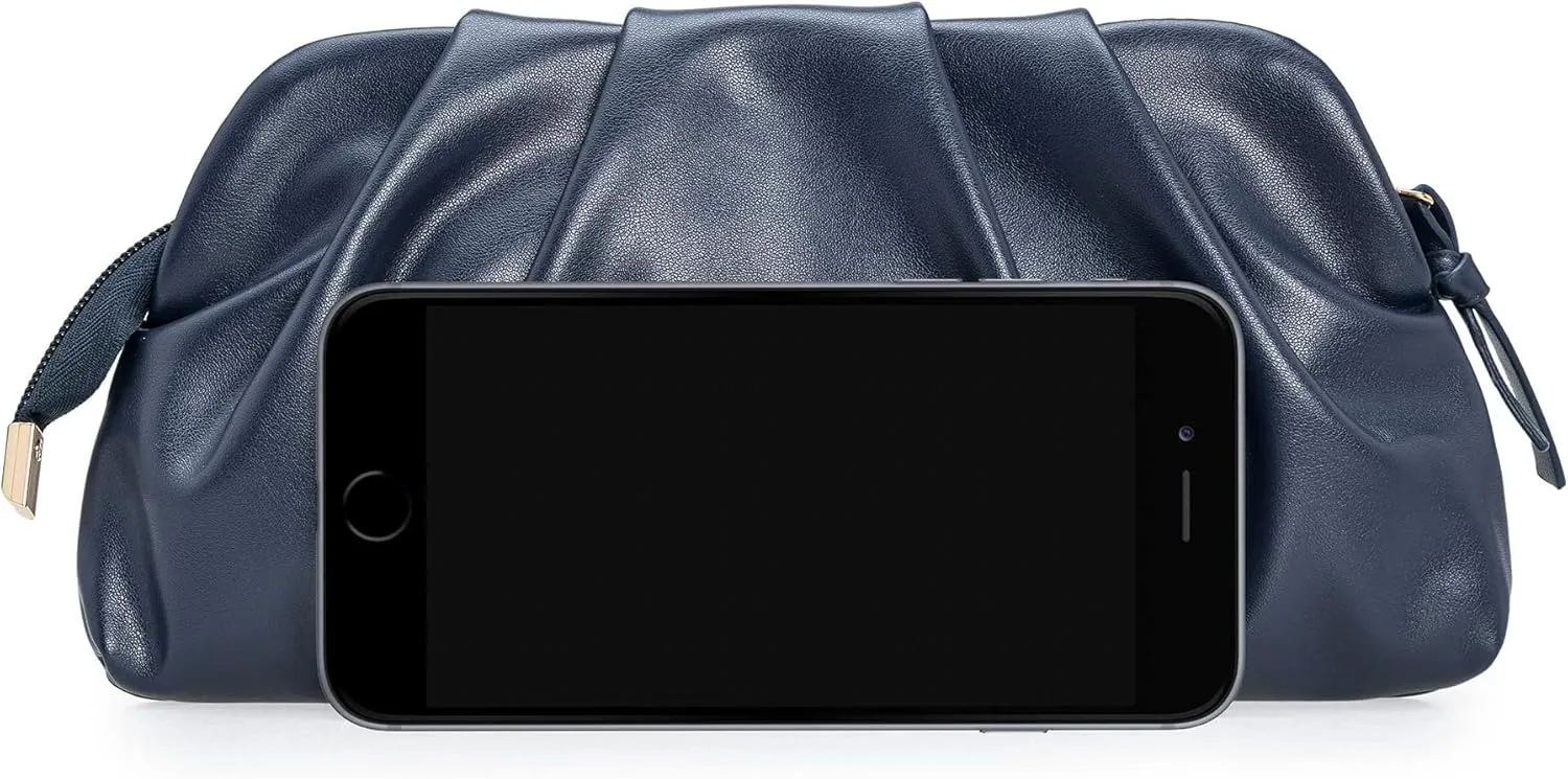 CHARMING TAILOR Chic Soft Vegan Leather Clutch Bag Dressy Pleated PU Evening Purse for Women