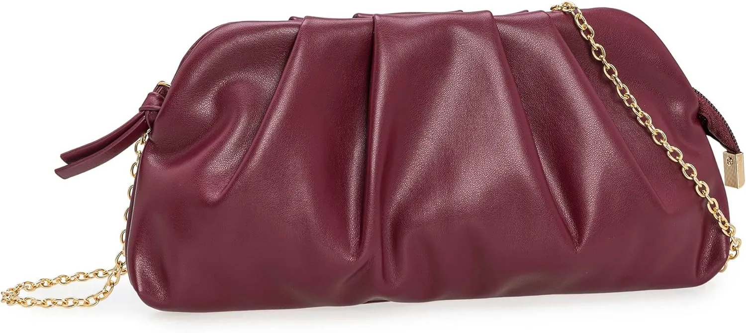 CHARMING TAILOR Chic Soft Vegan Leather Clutch Bag Dressy Pleated PU Evening Purse for Women