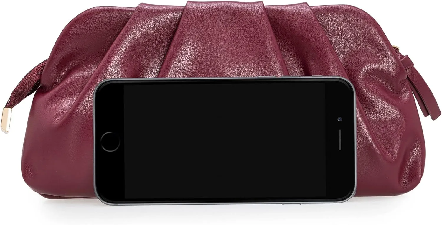 CHARMING TAILOR Chic Soft Vegan Leather Clutch Bag Dressy Pleated PU Evening Purse for Women