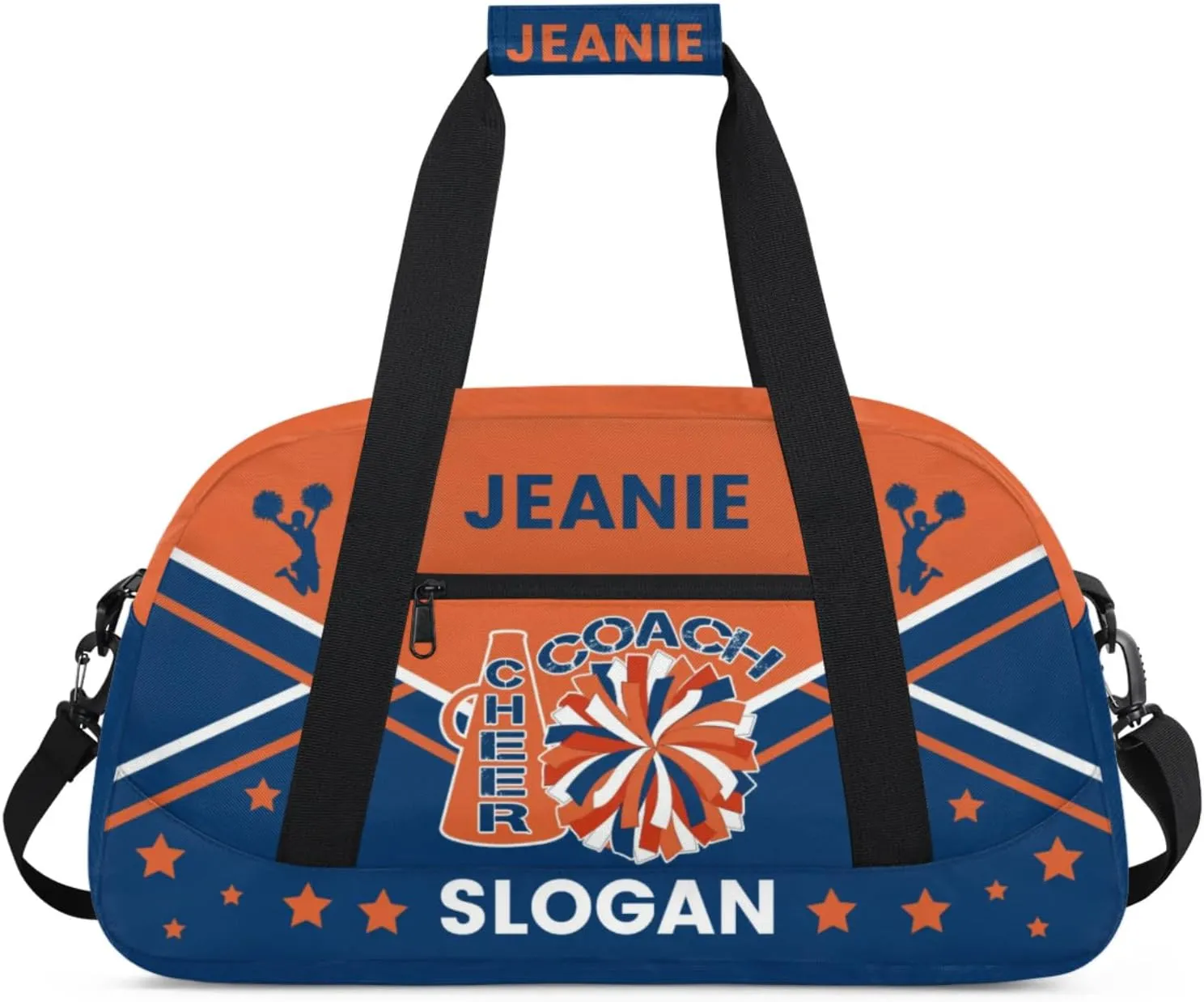 Cheer-Bags for Girls, Personalized Name Dance Ballet Gymnastics Sport Travel Duffel Bags for Cheerleader Kids with Custom Team Name for Overnight Weekender,Orange Blue