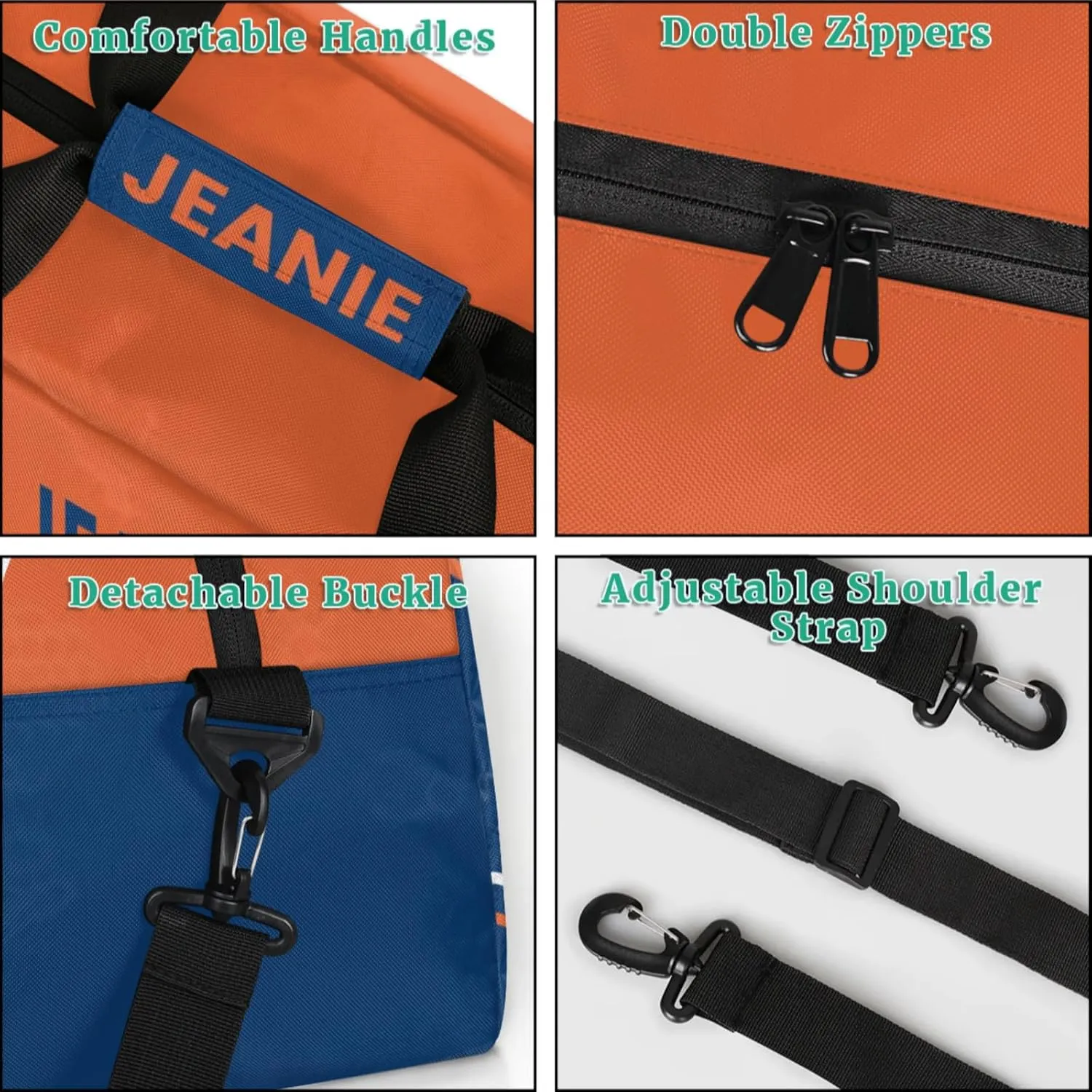 Cheer-Bags for Girls, Personalized Name Dance Ballet Gymnastics Sport Travel Duffel Bags for Cheerleader Kids with Custom Team Name for Overnight Weekender,Orange Blue