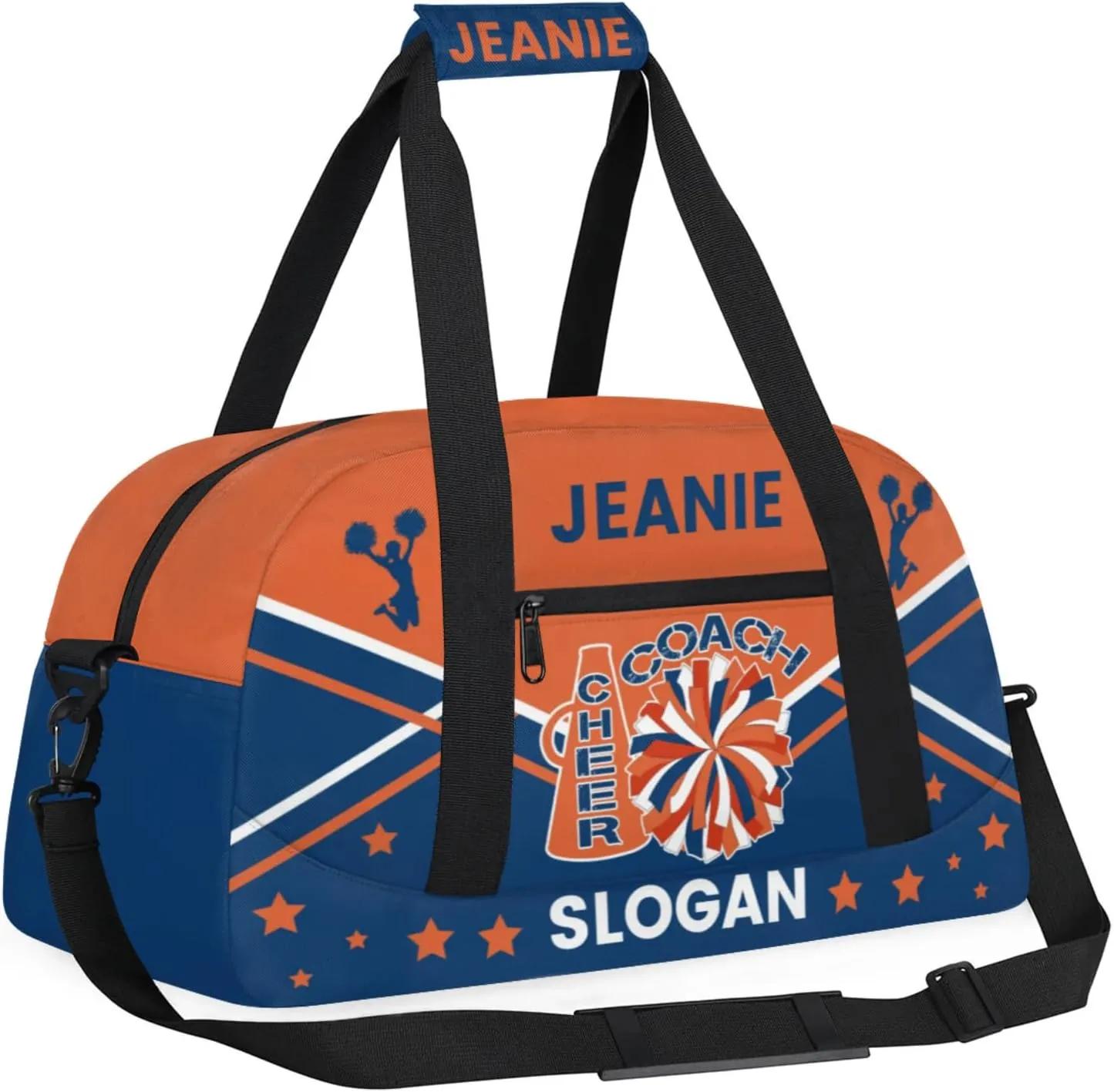 Cheer-Bags for Girls, Personalized Name Dance Ballet Gymnastics Sport Travel Duffel Bags for Cheerleader Kids with Custom Team Name for Overnight Weekender,Orange Blue