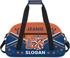 Cheer-Bags for Girls, Personalized Name Dance Ballet Gymnastics Sport Travel Duffel Bags for Cheerleader Kids with Custom Team Name for Overnight Weekender,Orange Blue