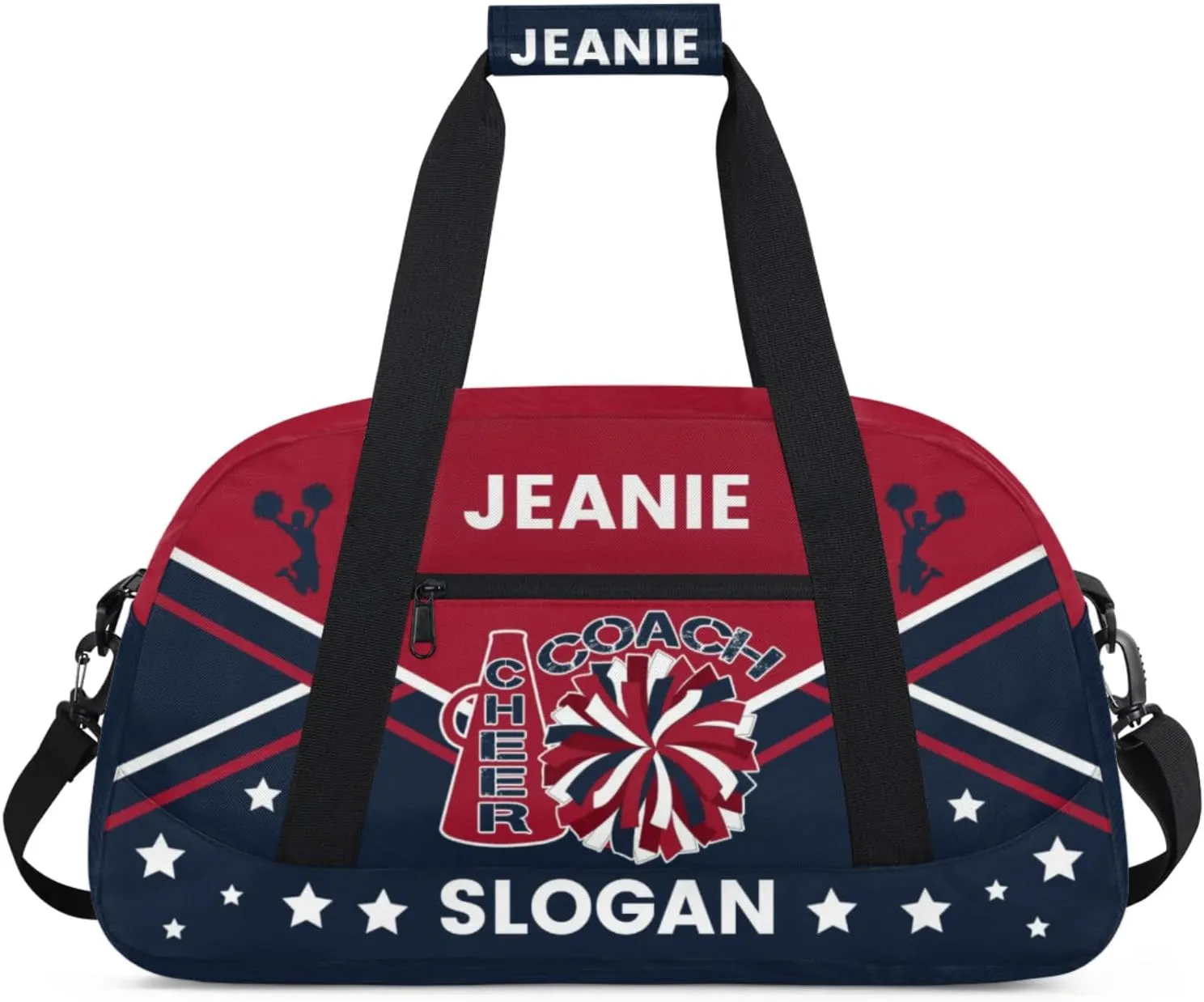 Cheer-Bags for Girls, Personalized Name Dance Ballet Gymnastics Sport Travel Duffel Bags for Cheerleader Kids with Custom Team Name for Overnight Weekender,Red Dark Blue