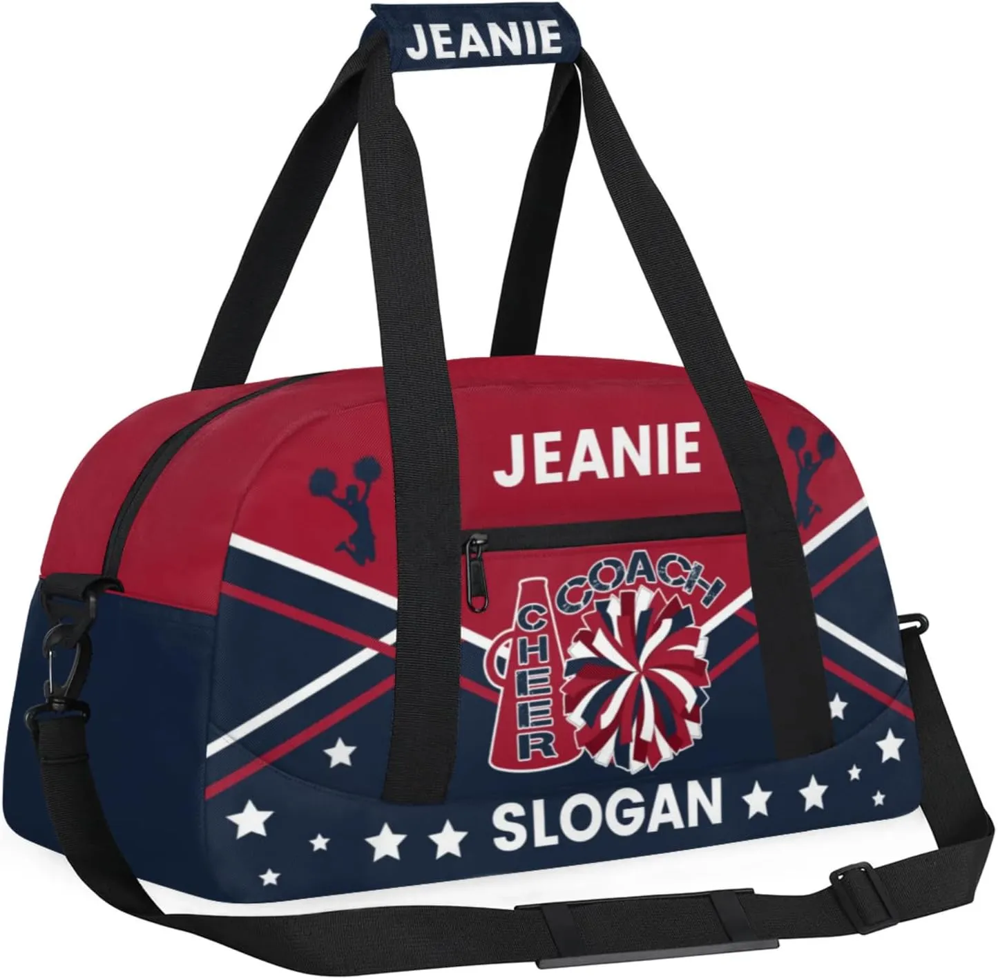 Cheer-Bags for Girls, Personalized Name Dance Ballet Gymnastics Sport Travel Duffel Bags for Cheerleader Kids with Custom Team Name for Overnight Weekender,Red Dark Blue