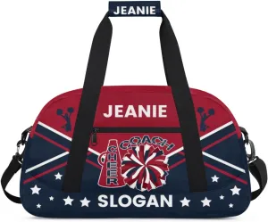 Cheer-Bags for Girls, Personalized Name Dance Ballet Gymnastics Sport Travel Duffel Bags for Cheerleader Kids with Custom Team Name for Overnight Weekender,Red Dark Blue