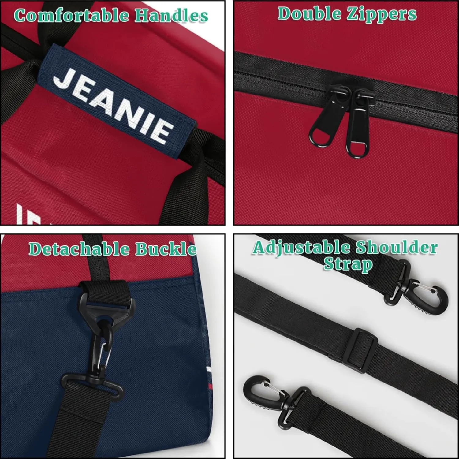 Cheer-Bags for Girls, Personalized Name Dance Ballet Gymnastics Sport Travel Duffel Bags for Cheerleader Kids with Custom Team Name for Overnight Weekender,Red Dark Blue