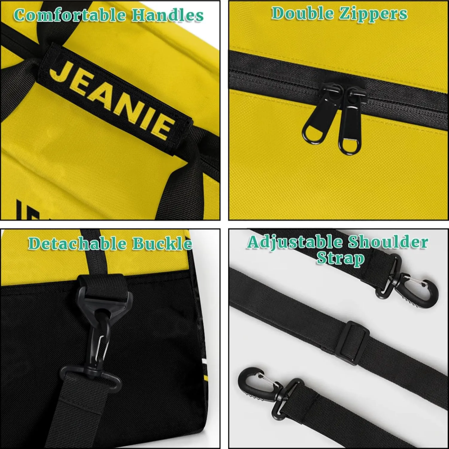 Cheer-Bags for Girls, Personalized Name Dance Ballet Gymnastics Sport Travel Duffel Bags for Cheerleader Kids with Custom Team Name for Overnight Weekender,Yellow Black