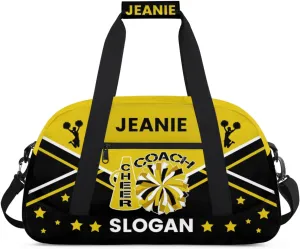 Cheer-Bags for Girls, Personalized Name Dance Ballet Gymnastics Sport Travel Duffel Bags for Cheerleader Kids with Custom Team Name for Overnight Weekender,Yellow Black