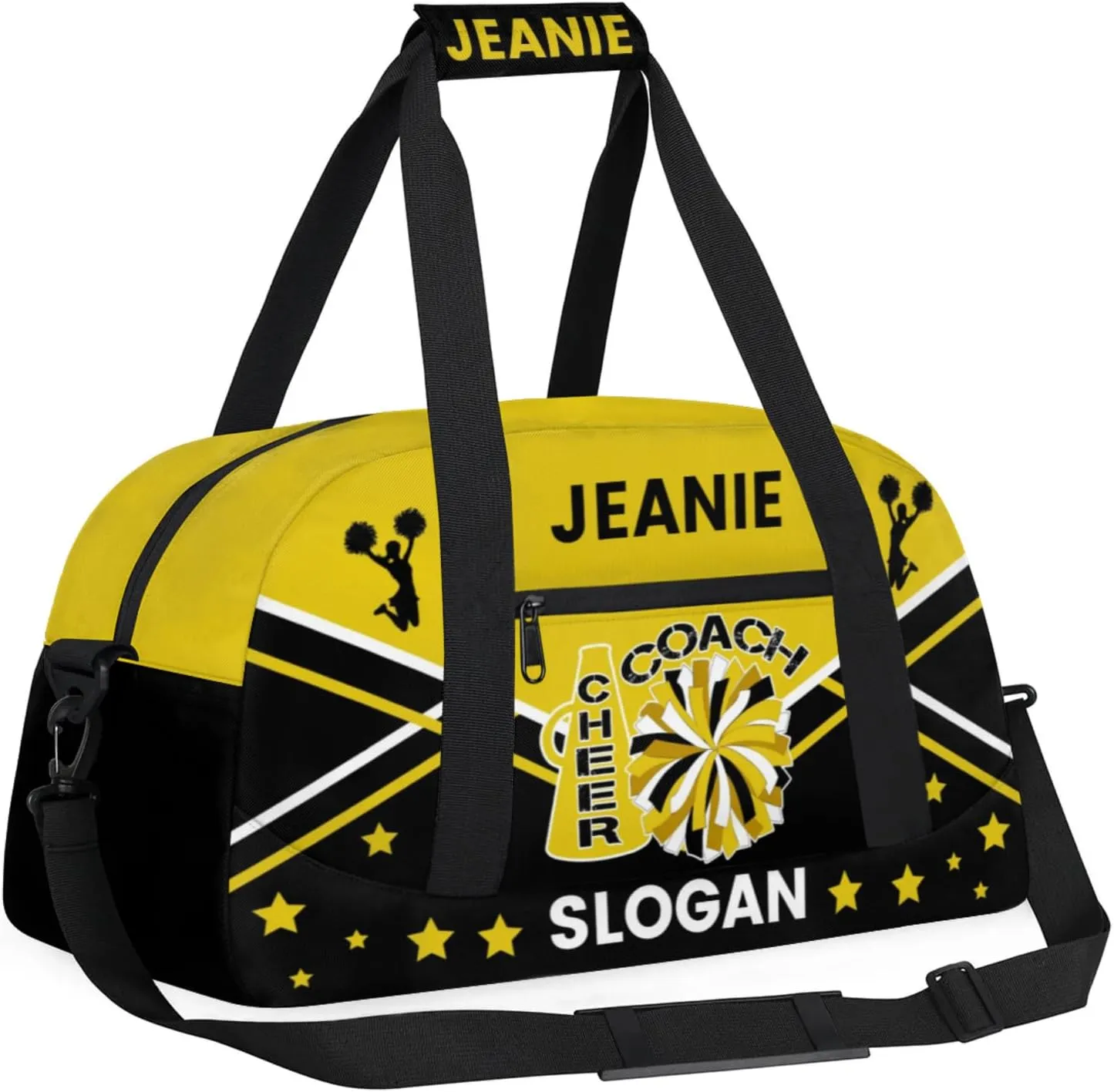 Cheer-Bags for Girls, Personalized Name Dance Ballet Gymnastics Sport Travel Duffel Bags for Cheerleader Kids with Custom Team Name for Overnight Weekender,Yellow Black