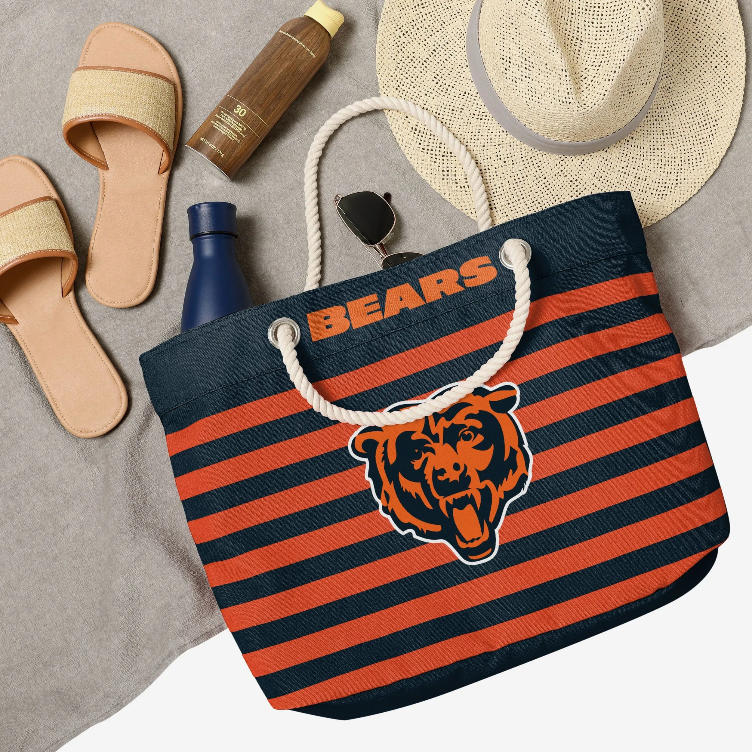 Chicago Bears Nautical Stripe Tote Bag