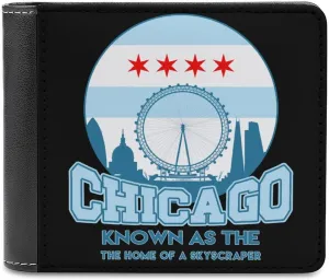 Chicago Skyscraper Bi-fold Men's Wallets with 6 Card Holders Slim PU Leather Purse Outdoor Money Clip