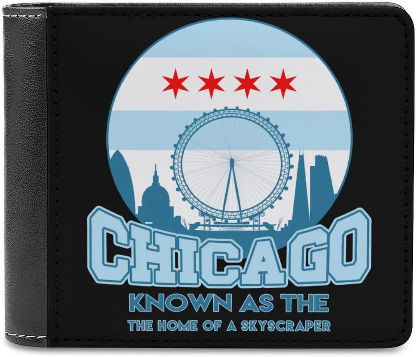 Chicago Skyscraper Bi-fold Men's Wallets with 6 Card Holders Slim PU Leather Purse Outdoor Money Clip