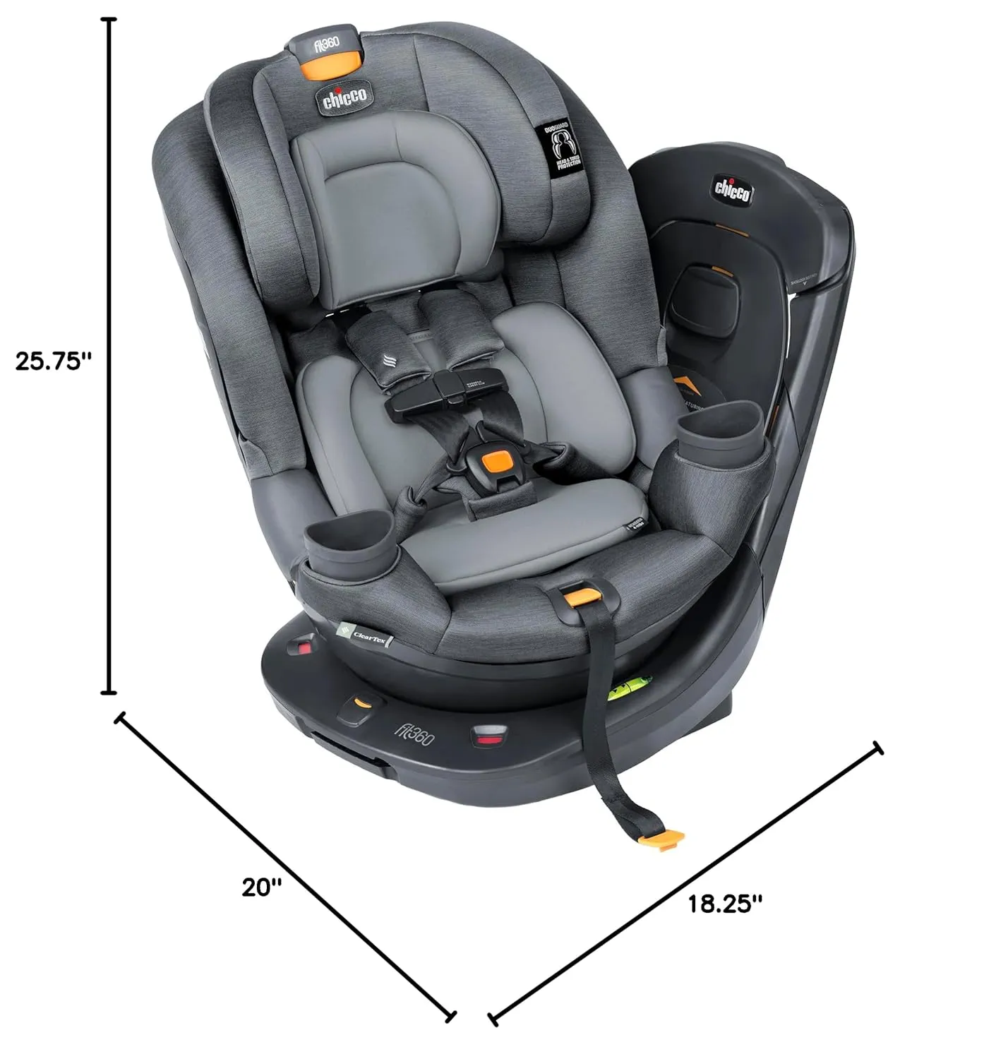 Chicco Fit360 ClearTex Rotating Convertible Car Seat with 360 Degree Rotation for Rear-Facing and Forward-Facing Usage, LeverLock Self-Tensioning Lock System | Drift/Grey