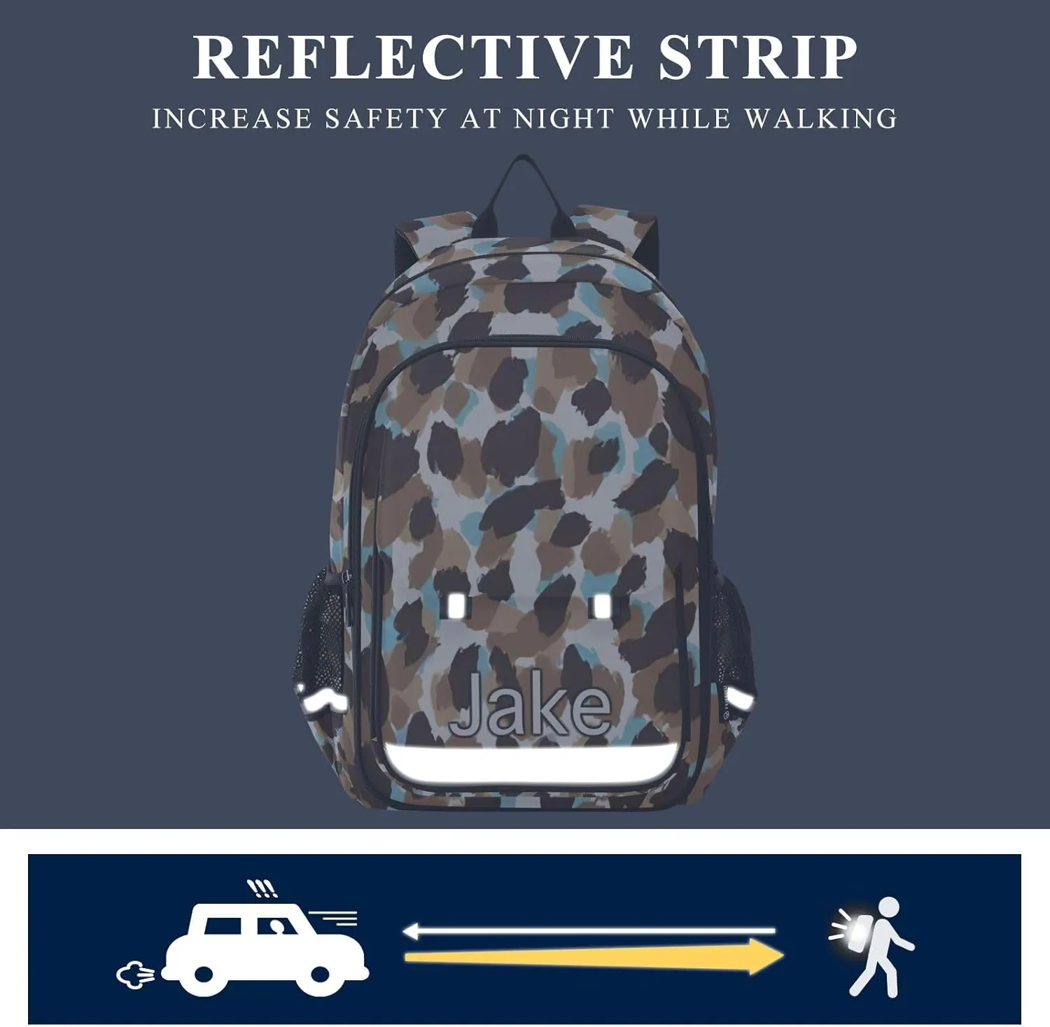 CHIFIGNO Monogram Kids Backpack Leopard Skin Brown, Personalized Name Backpacks for Kids, Secure Front Pockets
