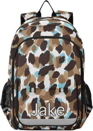 CHIFIGNO Monogram Kids Backpack Leopard Skin Brown, Personalized Name Backpacks for Kids, Secure Front Pockets