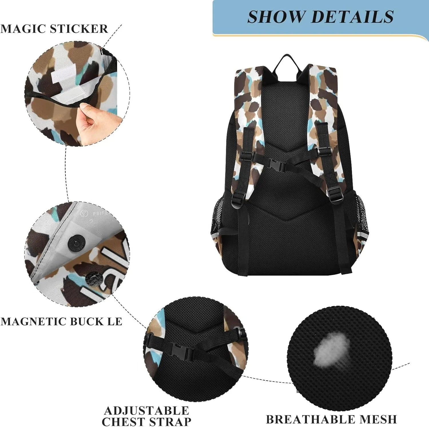 CHIFIGNO Monogram Kids Backpack Leopard Skin Brown, Personalized Name Backpacks for Kids, Secure Front Pockets