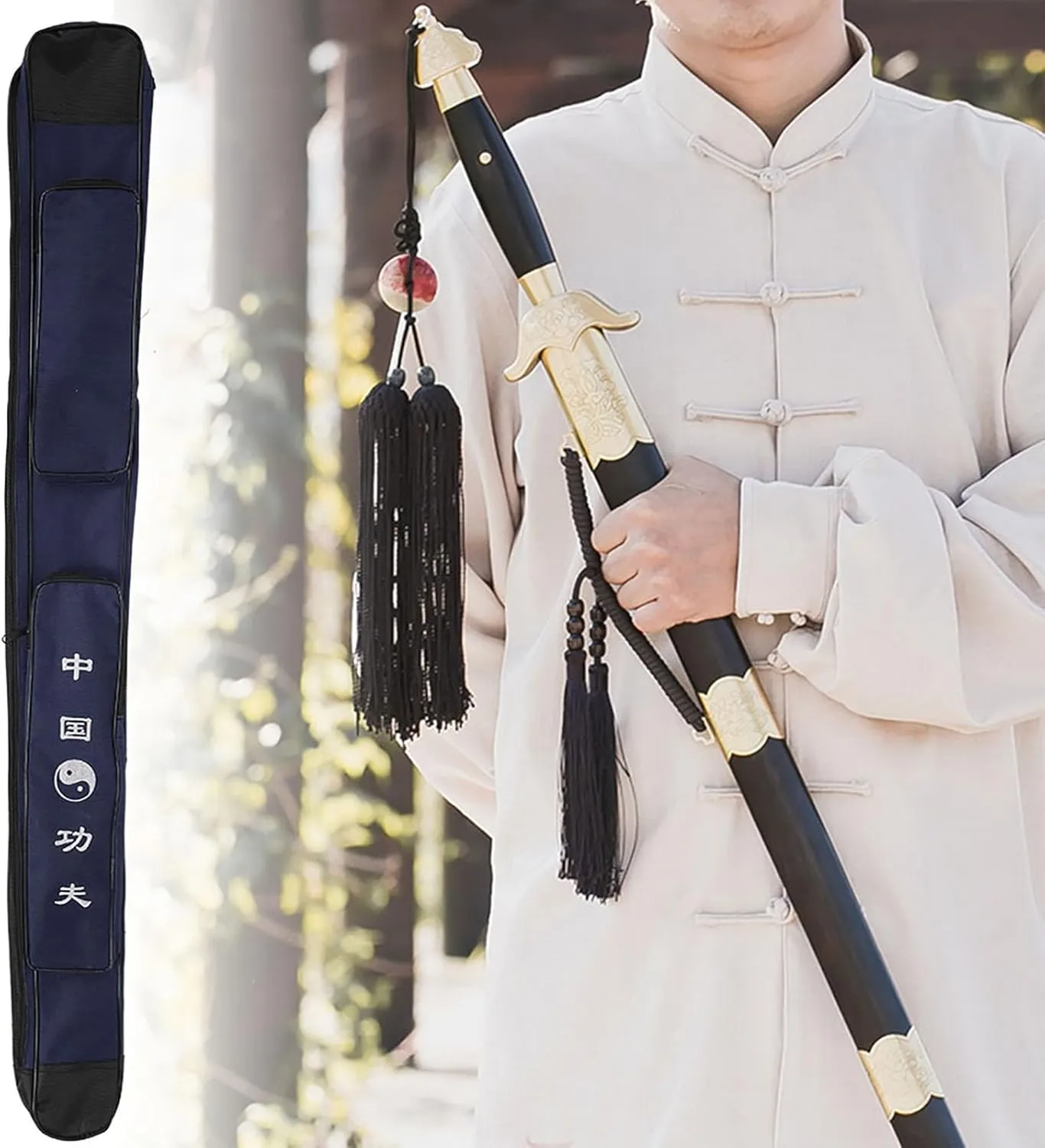 Chinese Martial Arts Sword Bag, Thick Canvas Sword Carrying Case, Multifction Shoulder Carry Case for Easy Transport