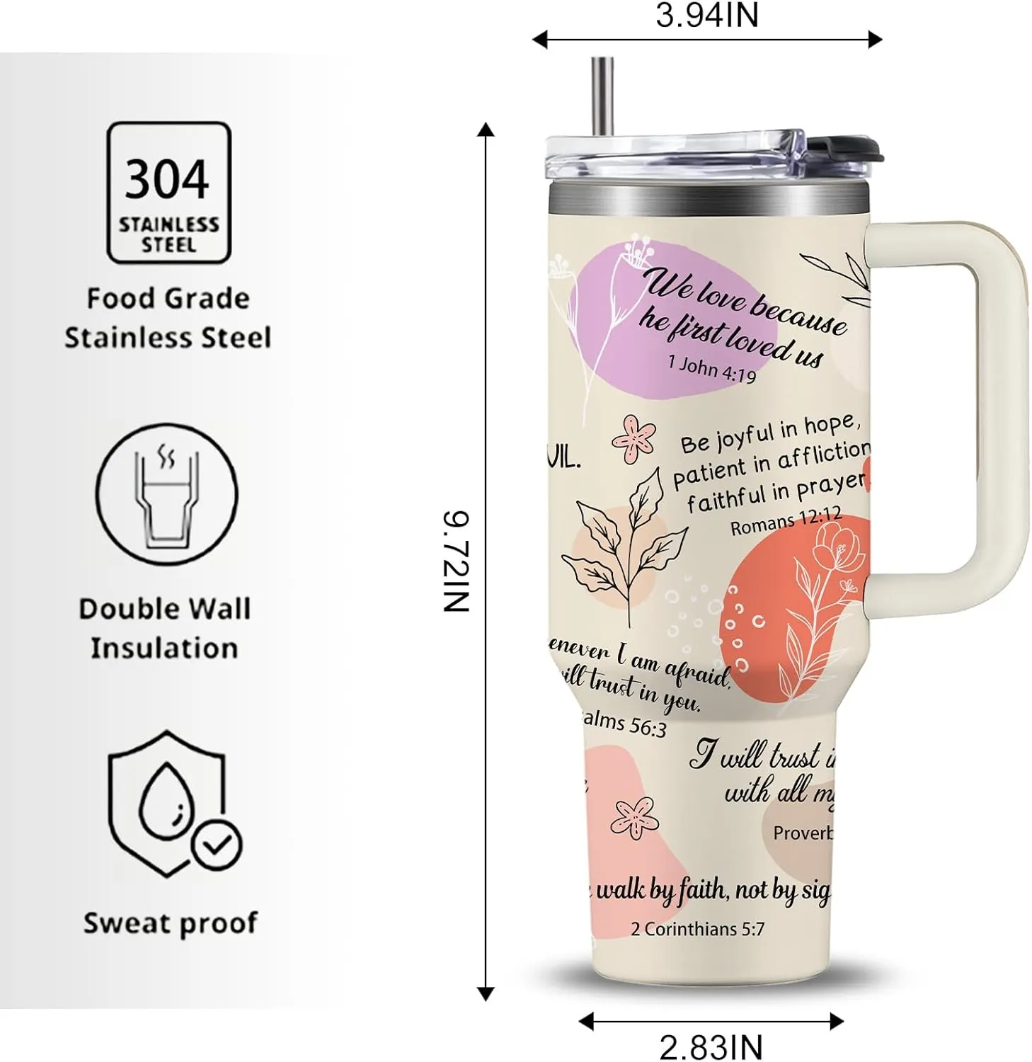 Christian Gifts for Women - Faith Bible Verse Gifts Baptism Tumbler - Inspirational Religious Birthday Gift for Women - Catholic Spiritual Christmas Gift Coffee Cup for Girl Friends 40oz