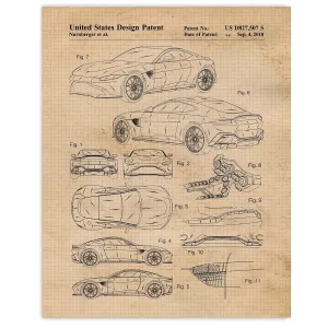 Classic Vantage Auto Patent Prints, 1 (11x14) Unframed Photos, Wall Art Decor Gift for Home Aston Martin Office Gear Garage Shop Engineer School Student Teacher Coach AMR F1 Team Car Racing Fan