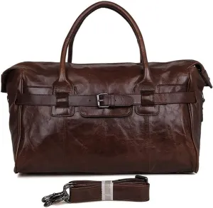 Classic Vintage Oil Wax Cowhide Leather Travel Duffel Weekender Overnight Casual Multi-Purpose Luggage Tote Handbag Sports Overnight Gym Luggage Weekend Tote B (Color : Dark Chocolate)