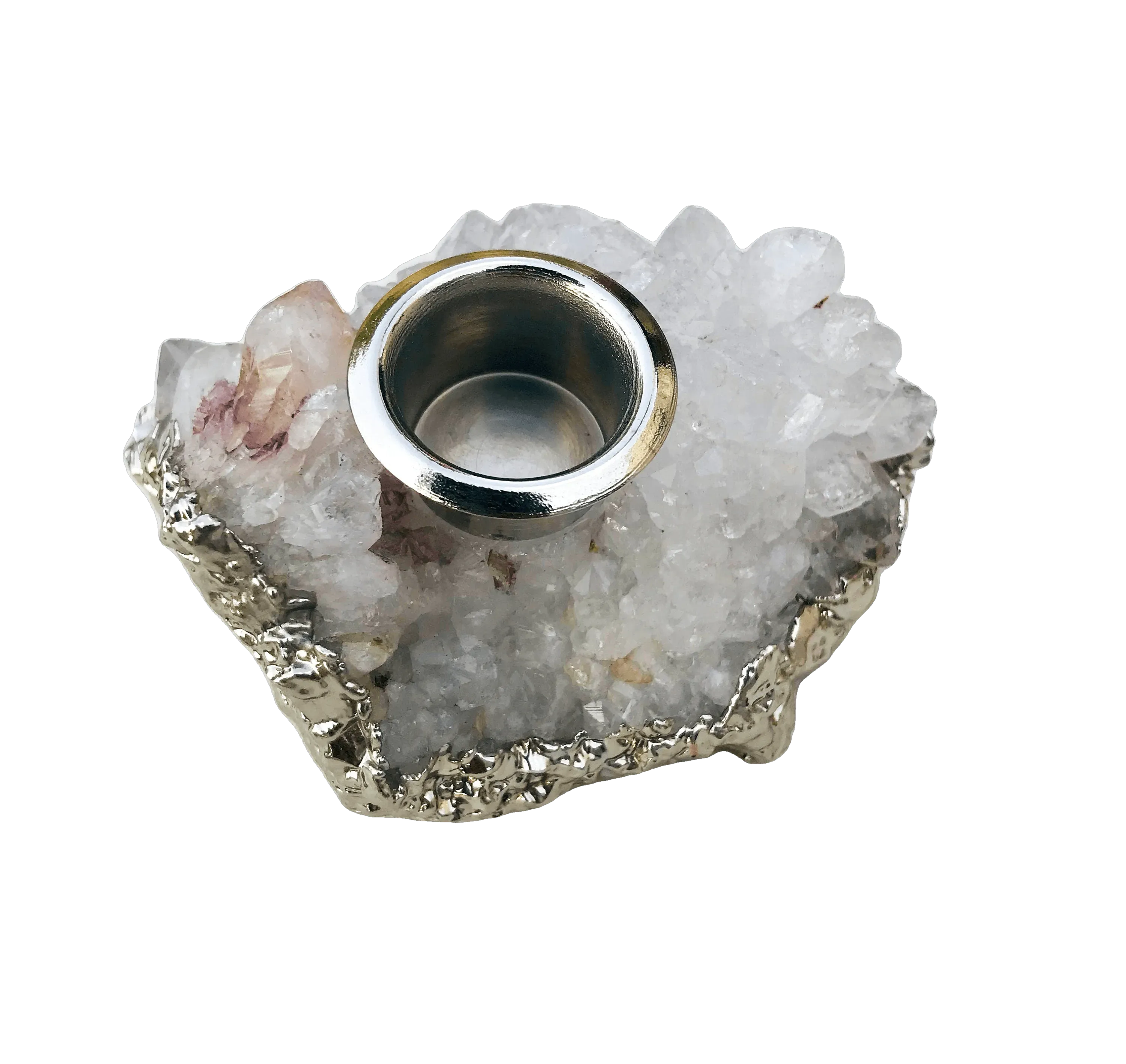 Clear Quartz Agate Gemstone Taper Candle Holder