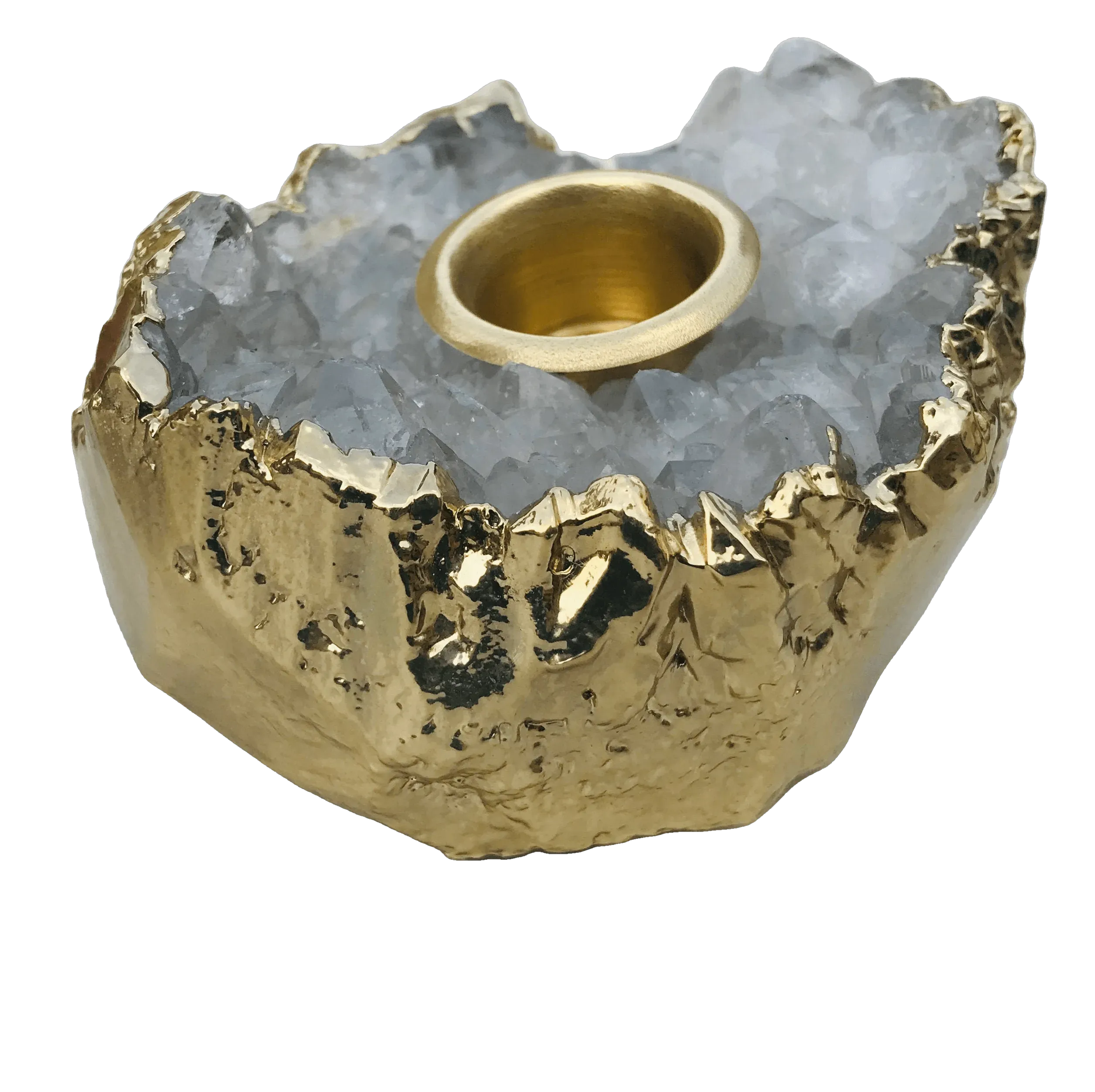 Clear Quartz Agate Gemstone Taper Candle Holder
