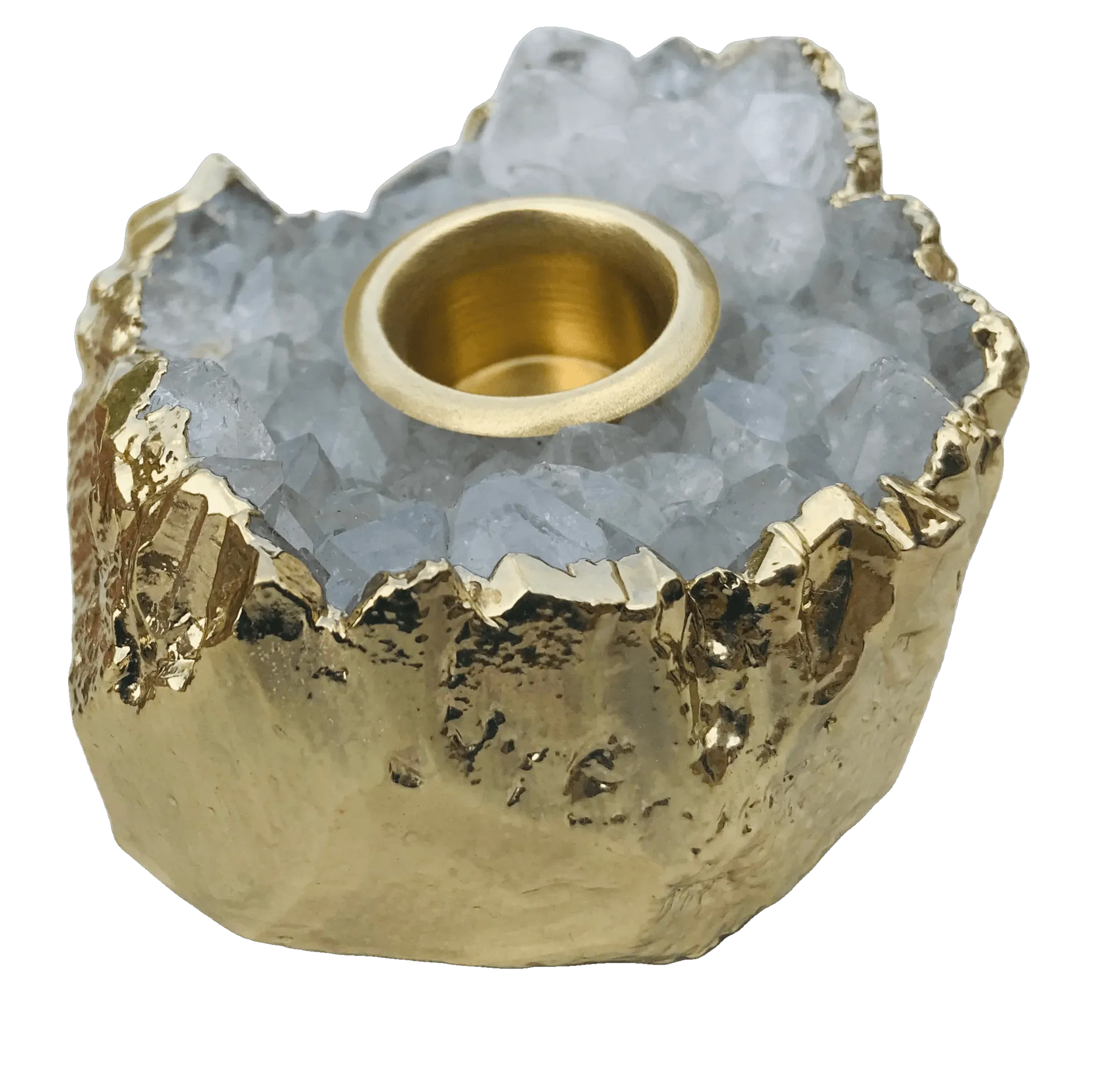 Clear Quartz Agate Gemstone Taper Candle Holder