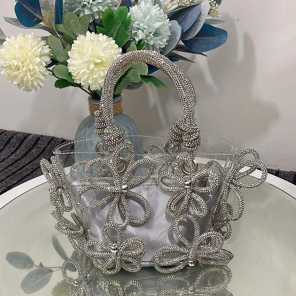 Clear Rhinestone Handbag for Women Crystal Evening Purses with Handle Glitter Handbag for Wedding Party Prom