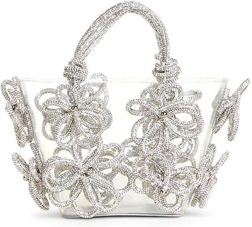 Clear Rhinestone Handbag for Women Crystal Evening Purses with Handle Glitter Handbag for Wedding Party Prom