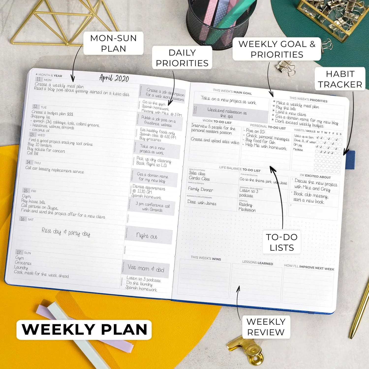 Clever Fox Planner Pro Premium – Luxurious Weekly & Monthly Planner with Budget Organizer for Productivity & Goals, Undated, A4 (Navy Blue)