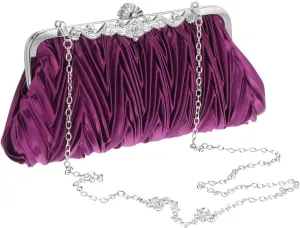 Clutch Purse for Women Cocktail Evening Handbags Satin Pleated Evening Cluth Purple Wedding Purse Fashion Party Tote Bag