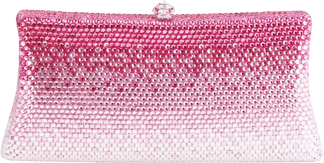 Clutch Purse, Small Size Evening Handbag, Rhinestone Money Bag for Cocktail Prom Party Wedding Date (Hot Pink)