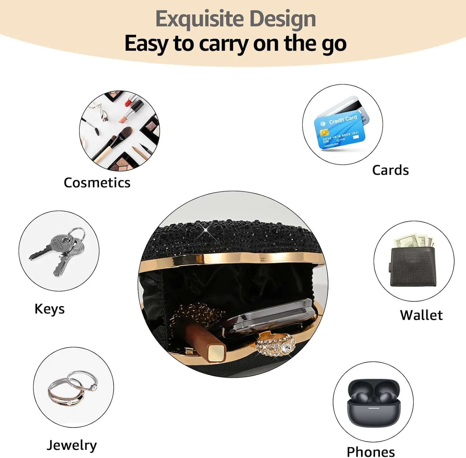 Clutch Purses for Women Formal Evening Bag Handbags for Wedding Party Sparkly Cocktail Clutch Crossbody Shoulder Bag