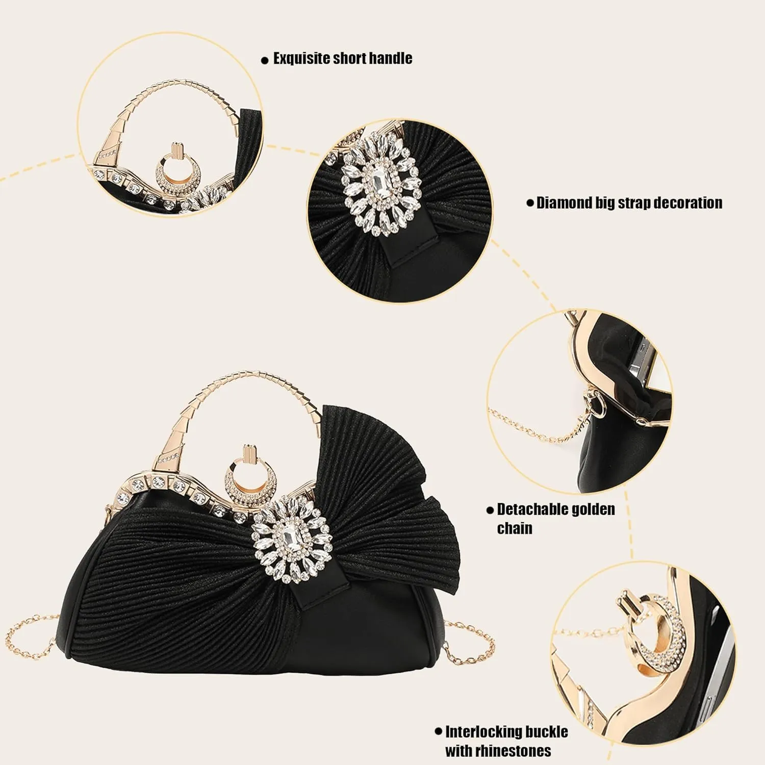 Clutch Purses for Women Rhinestone Evening Handbag Bridal Wedding Prom Purse Formal Party Bow Tie Clutch for Women