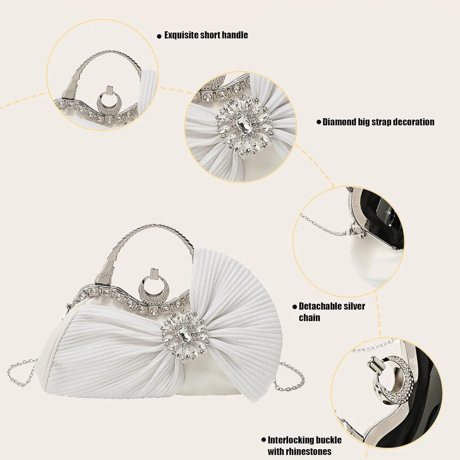 Clutch Purses for Women Rhinestone Evening Handbag Bridal Wedding Prom Purse Formal Party Bow Tie Clutch for Women