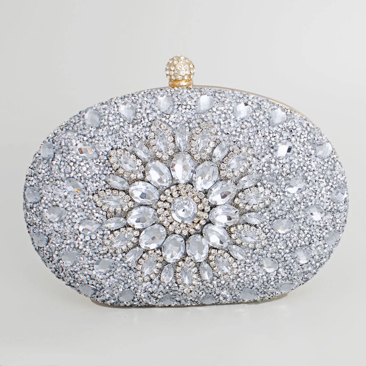Clutch Silver Crystal Hard Case Bag for Women